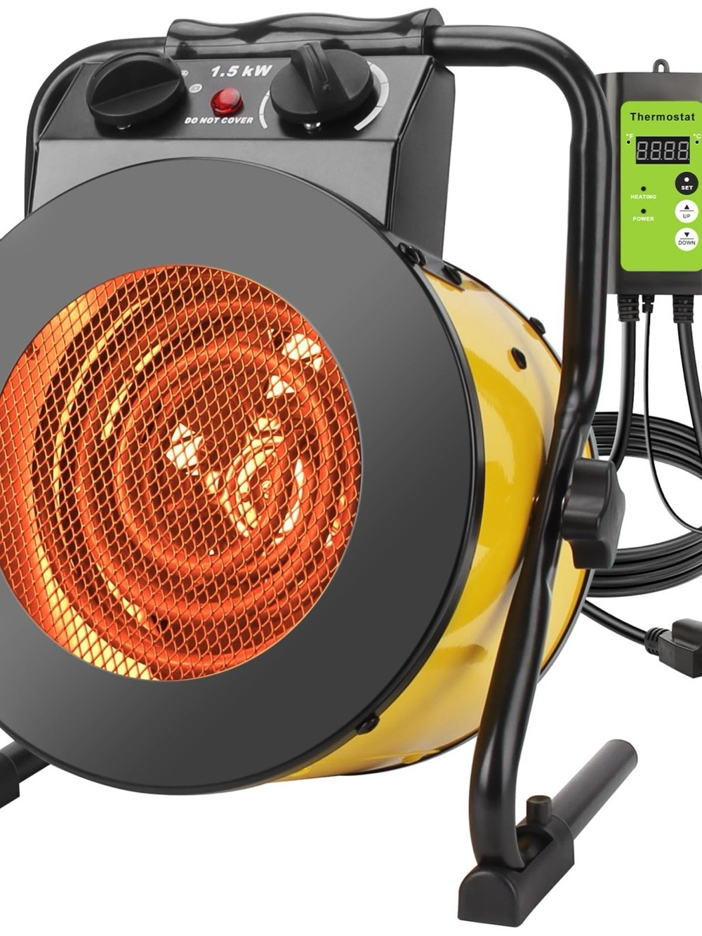 Portable Yellow Electric Space Heater with Thermostat